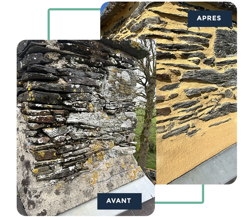 Photo avant aprés : Expertise en joint de pierre avec JD Façade